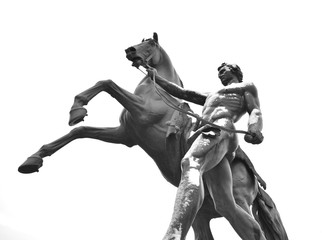 Fototapeta na wymiar Statue of the conquest of a horse on the Anichkov Bridge.
