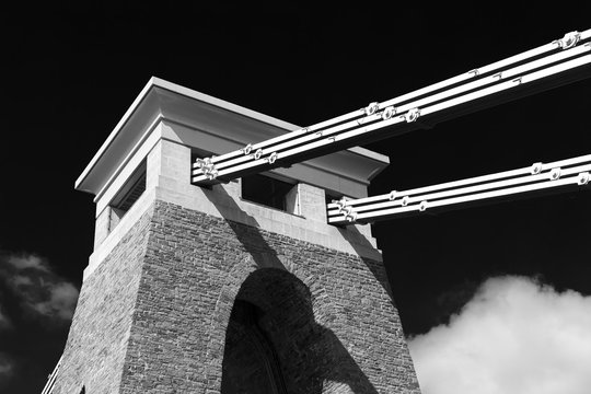 Black and White Closeup of Detail of Clifton Suspension Bridge, Bristol, Avon, England, UK