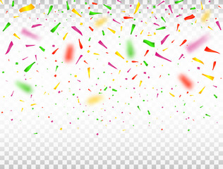 Falling confetti pieces. Defocused colorful confetti. Celebration background Vector illustration