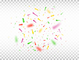 Bright colorful confetti isolated on transparent background. Defocused color confetti. Vector illustration