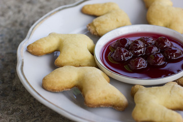 The christmas Reindeer cookies with cherry jam