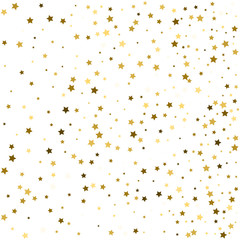 Gold glitter Confetti stars background. Scatter on bottom made of gold glittering confetti stars. Scatter bottom frame on white background. Vector illustration. - obrazy, fototapety, plakaty