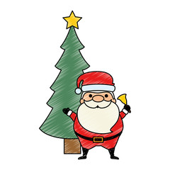 cute santa claus with tree kawaii character vector illustration design