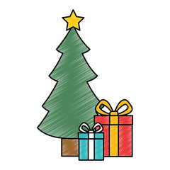 christmas tree with gifts vector illustration design