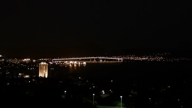 the view of hobart and the tasman bridge at night