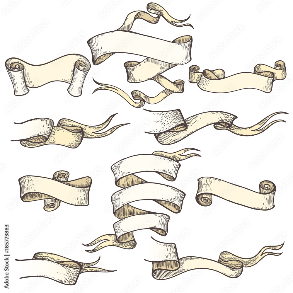 Canvas Prints pirate scrolls. antique vector scroll banners and sepia sketch ribbon elements