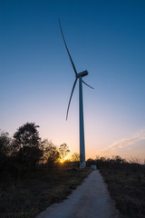 The windmill to supply power at sunset