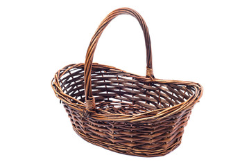 Empty wicker basket isolated on white background