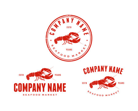 Red Lobster Food Vector Animal Vintage Logo Company Symbol Set for Restaurant