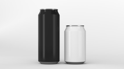 Big black and small white soda cans mockup