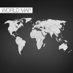 Blank Black World map isolated on black background. Best popular vector template for website, annual reports, infographics.