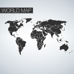 Blank black World map isolated on white background. Best popular vector template for website, annual reports, infographics.