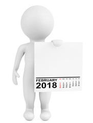 Character holding calendar February 2018. 3d Rendering