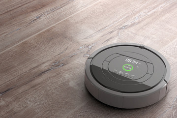 New Cleaning Technology Concept. Smart Robotic Vacuum Cleaner. 3d Rendering