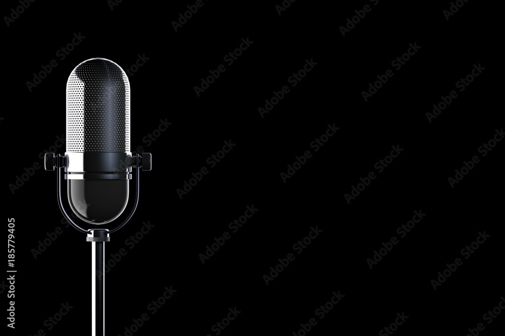 Aufkleber closeup vintage silver microphone with blank space for yours text. 3d rendering