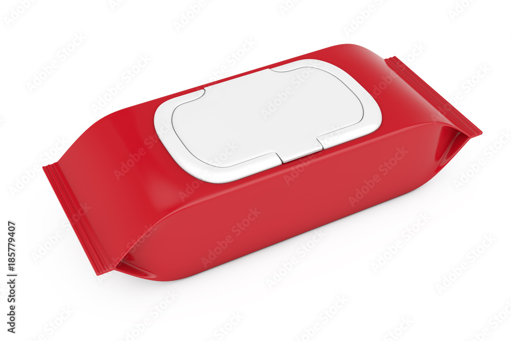 Poster red blank packaging paper wet wipes pouch. 3d rendering