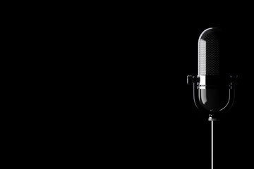 Obraz premium Closeup Vintage Silver Microphone with Blank Space for Yours Text. 3d Rendering