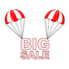 Big Sale Sign Flying on Parachute. 3d Rendering