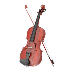 Fototapeta na wymiar Classical Wooden Violin with Bow. 3d Rendering
