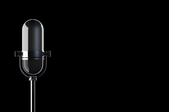 Closeup Vintage Silver Microphone with Blank Space for Yours Text. 3d Rendering