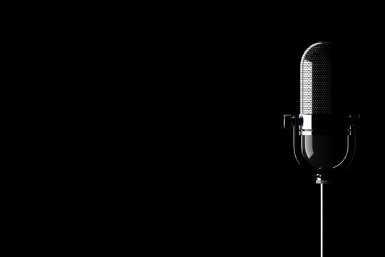 Closeup Vintage Silver Microphone with Blank Space for Yours Text. 3d Rendering