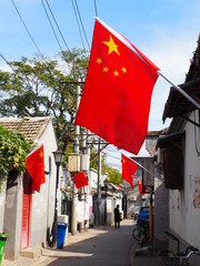 Chinese flags in hutong during national week
