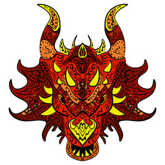 Patterned dragon head. Colored doodle dragon