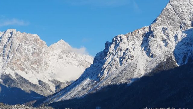 Austria, Tyrolean Alps. Road to Fern pass. Wonderful landscape just after a snow fall. The Zugspitze peak on the back