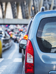 A car in a big traffic jam.