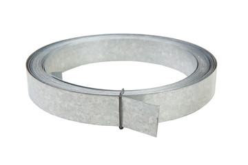 Galvanized metal strip in a roll.