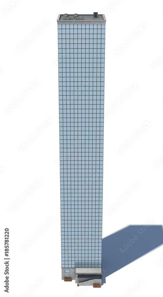 Poster 3d rendering of a white high office building with many large windows.