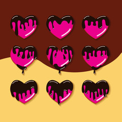 pink heart shape candy with chocolate set. decoration and element for valentine event