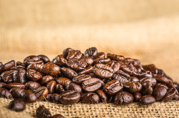 Coffee beans on burlap