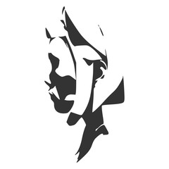 Face side view. Elegant silhouette of a female head. Monochrome gamma.