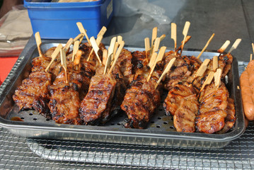 Japanese food Yakitori or grilled honey chicken stick