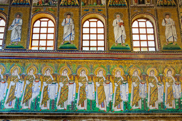 Mosaics on the side of the nave in Basilica of Sant Apollinare Nuovo - Ravenna, Italy