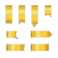Gold ribbon Banner paper stickers with shadows