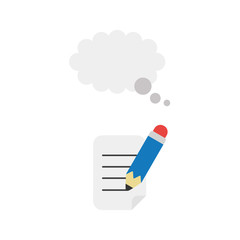 Flat design vector concept of pencil writing on paper with thought bubble