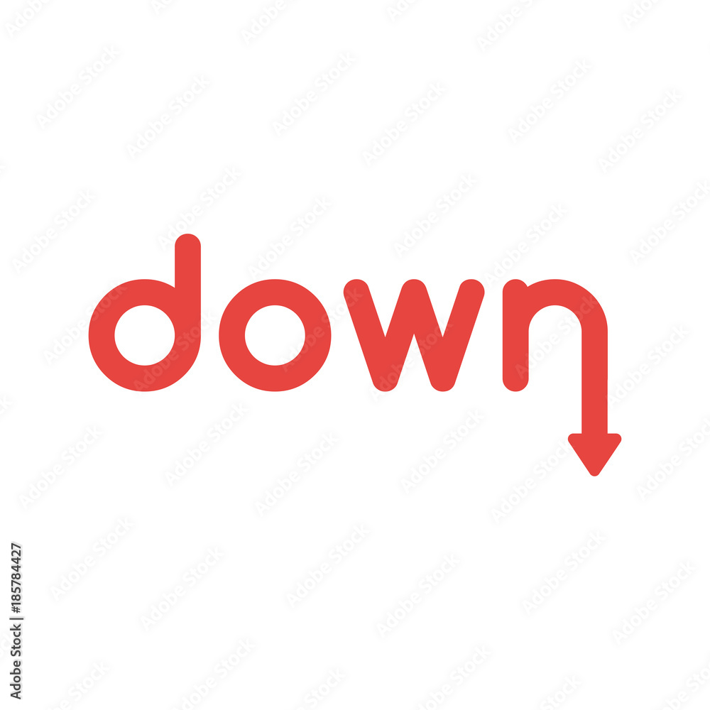 Poster flat design vector concept of down word with arrow moving down