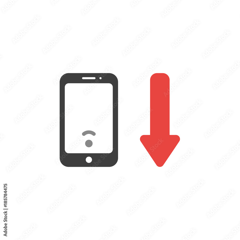 Aufkleber flat design vector concept of smartphone with low wireless wifi signal and arrow moving down