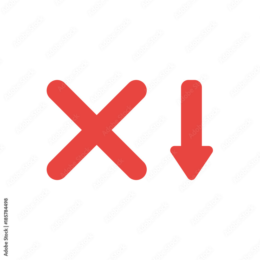 Poster flat design vector concept of x mark with arrow moving down