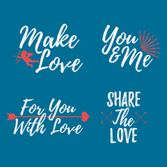 Set of Love label. Font with Brush. Valentines day badges. Vector illustration icon