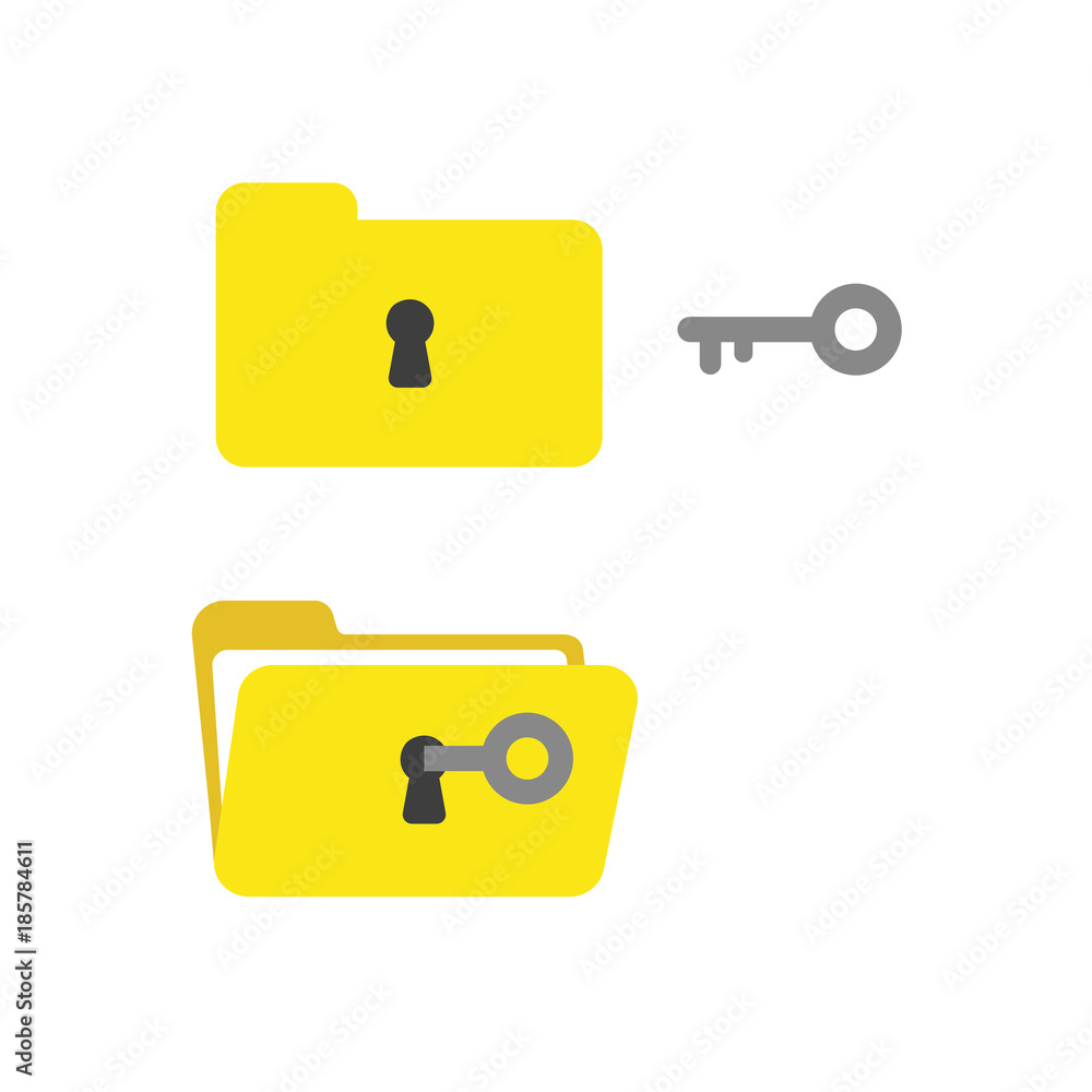 Aufkleber flat design vector concept of key unlock closed folder and open