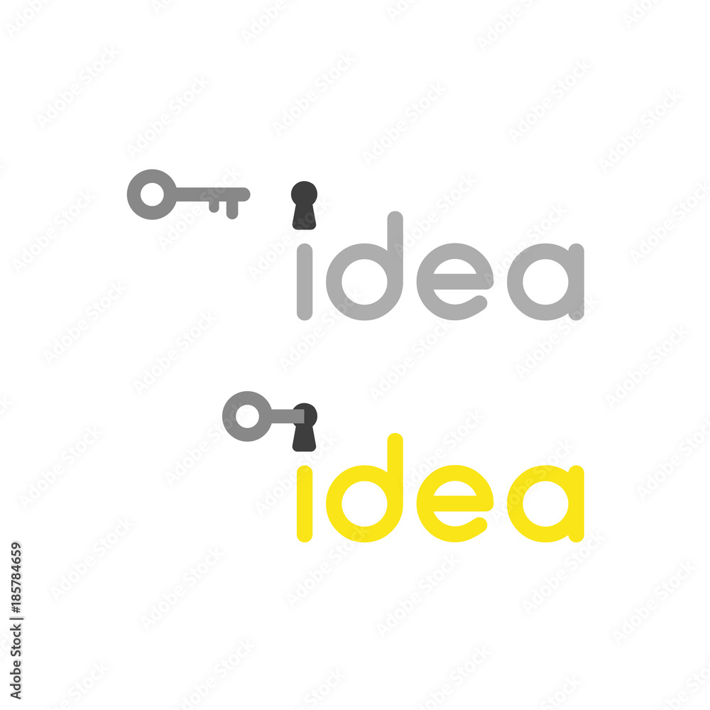 Aufkleber flat design vector concept of idea word with keyhole and key unlock