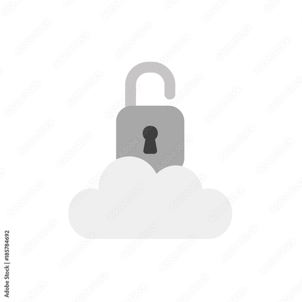 Poster flat design vector concept of open padlock on cloud