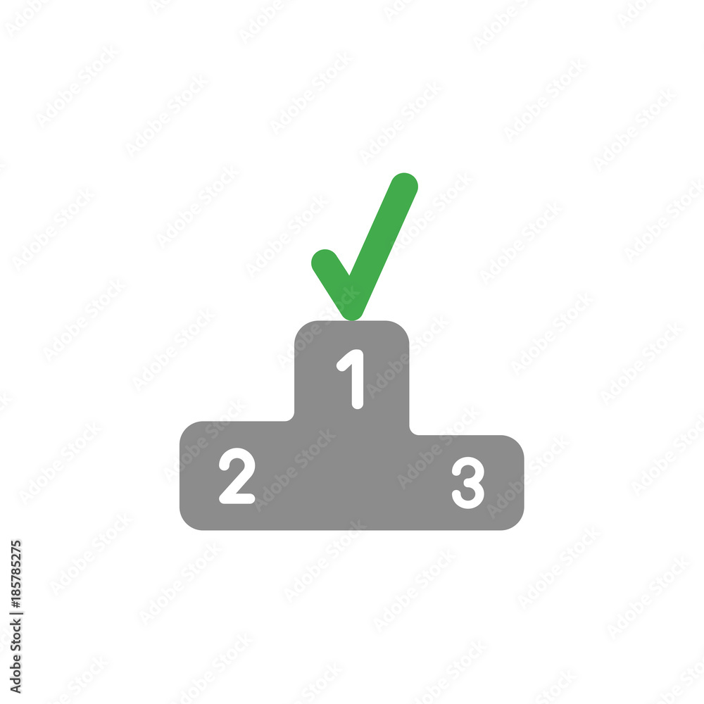 Poster flat design vector concept of check mark on podium and first place