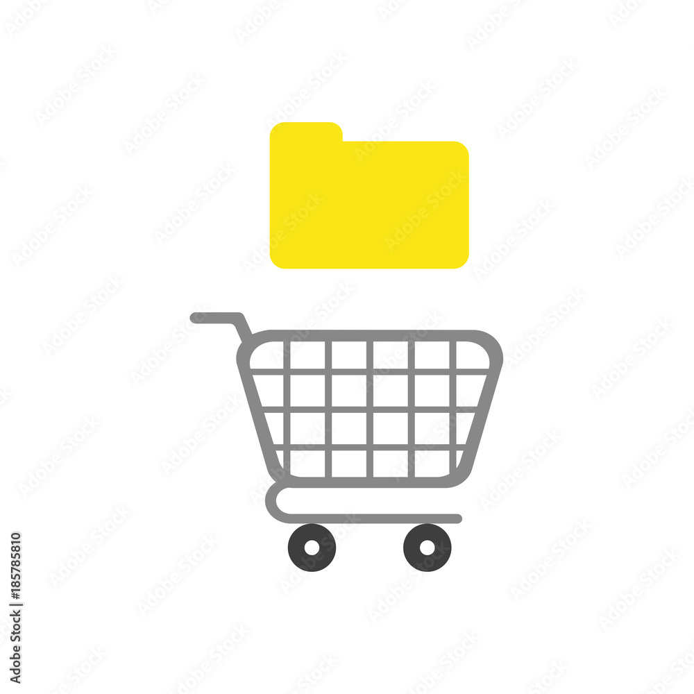 Poster flat design vector concept of closed folder over shopping cart