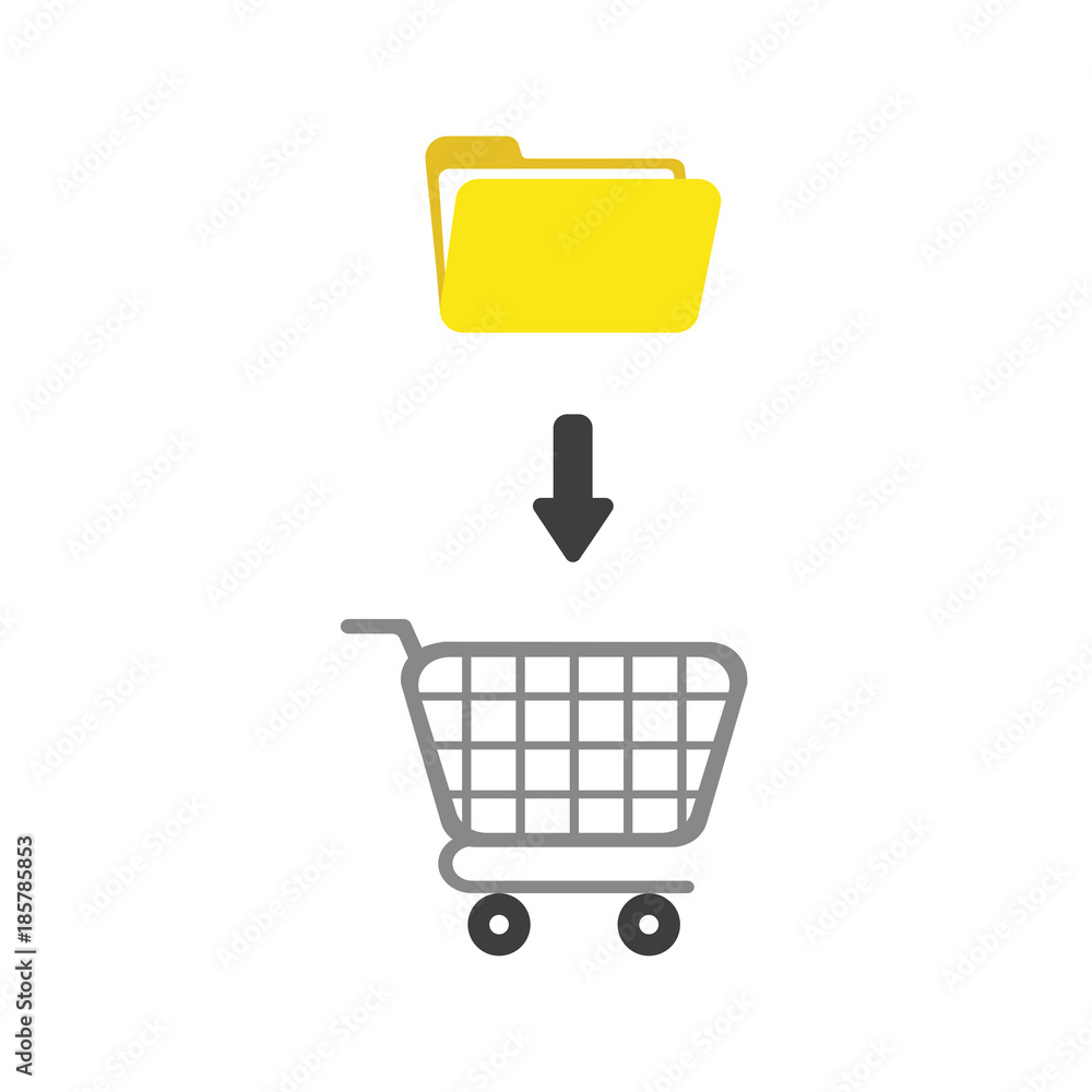 Aufkleber flat design vector concept of open folder into shopping cart