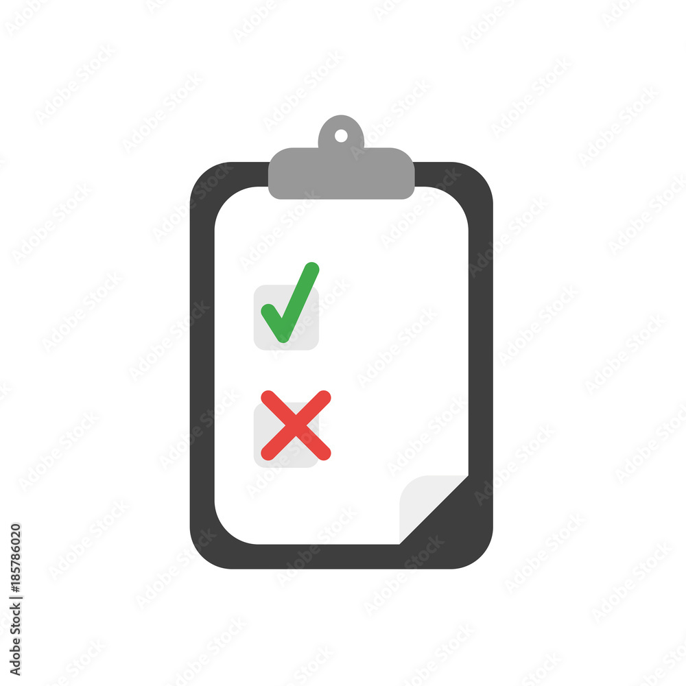 Aufkleber flat design vector concept of clipboard with paper and check and x marks