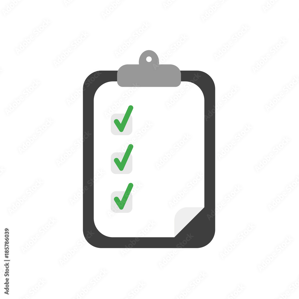 Aufkleber flat design vector concept of clipboard with paper and check marks